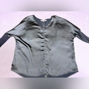 MELISSA NEPTON Gray Green Mixed Media Blouse